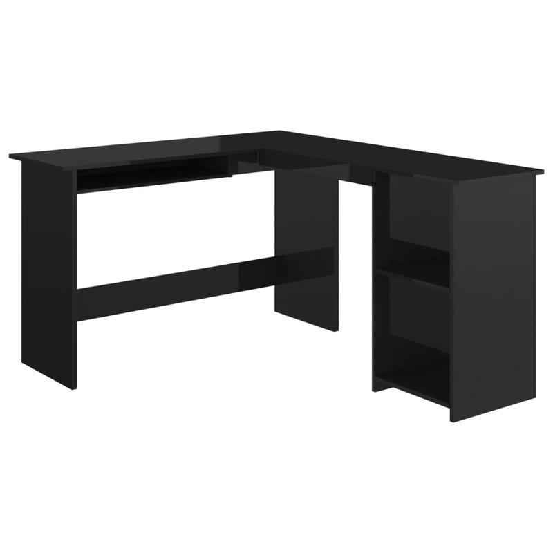 Bureau d'angle en L en bois d'ingénierie, Noir