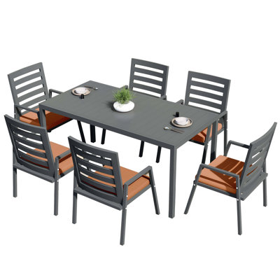 7-Piece Patio Dining Set 78-118" Wide Rectangular Extendable Aluminum Dining Table And 6 Dining Armchair