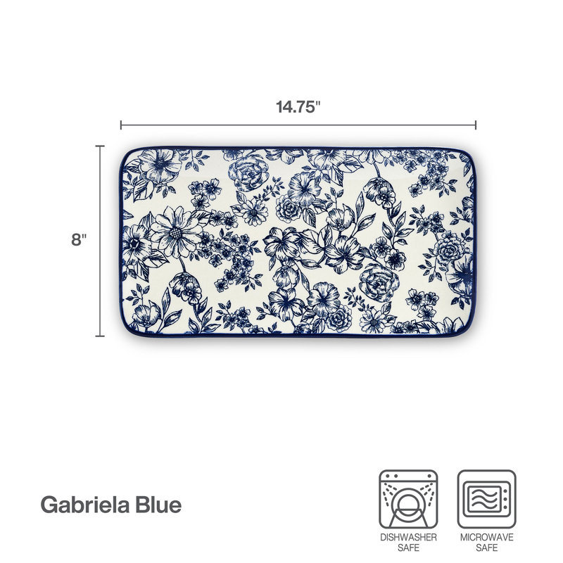 Gabriela Blue and White Floral Ceramic Rectangular Platter