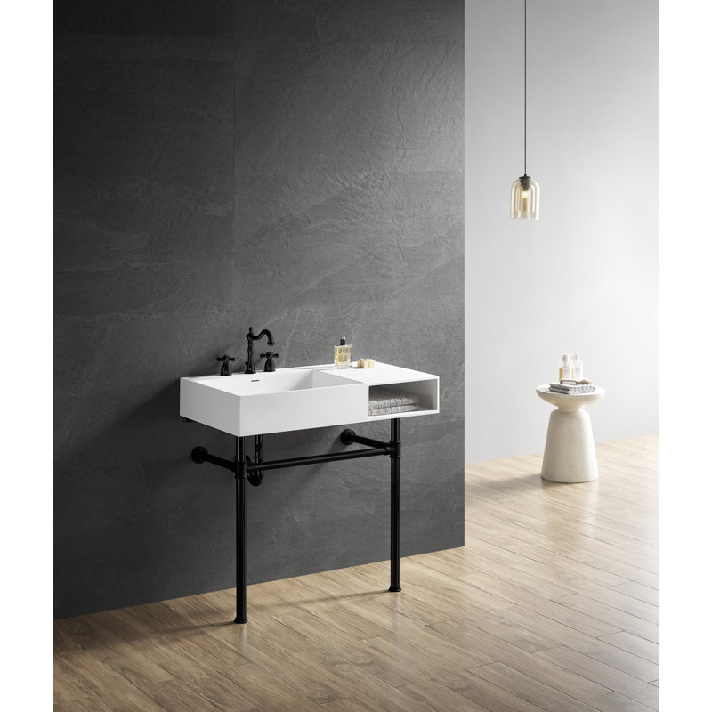 Lavabo console en laiton massif 36 pouces avec pieds en acier inoxydable Kingston (8 pouces, 3 trous) Kingston, Noir mat