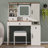 Makeup Vanity Desk With Sliding Mirror And Lights, Glass Top Vanity Set With Charging Station & 4 Drawers & 2 Cabinets-567016121