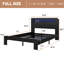 Structure de lit double, métal noir foncé et bois avec tête de lit avec rangement, 2 ports, bruit, pas de sommier, assemblage facile sous la structure, plateforme