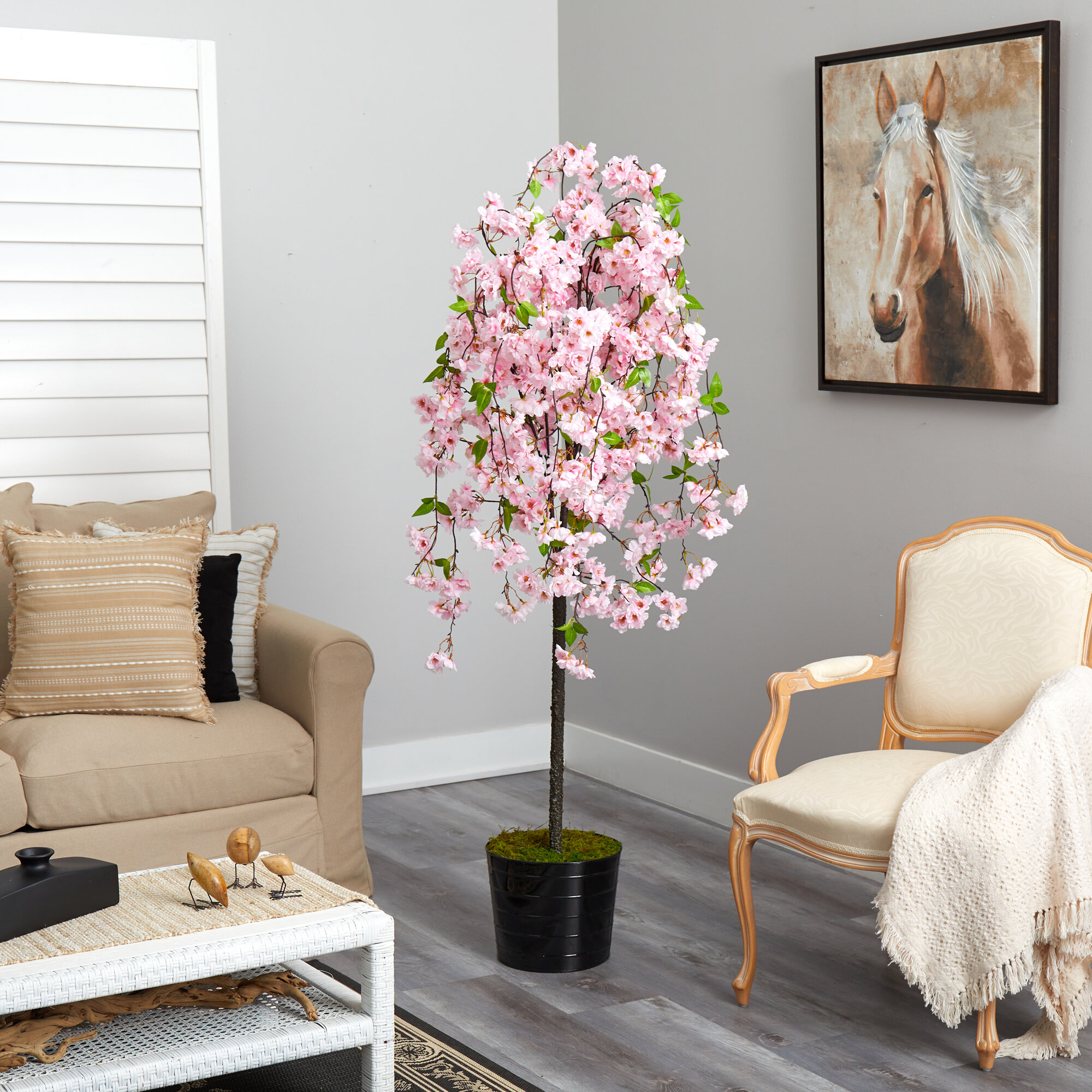 Primrue 72'' Faux Cherry Blossom Tree in Metal Planter | Wayfair