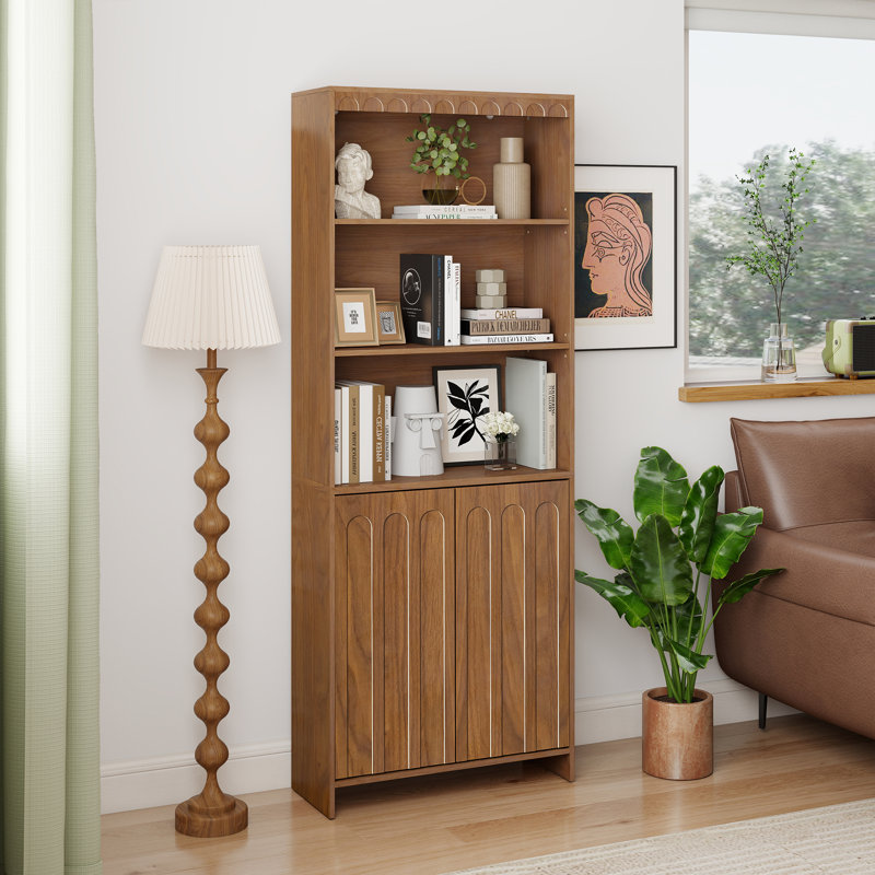 64" Modern Standard Bookcase, Storage And Display Bookshelf, With Door And Adjustable Shelves