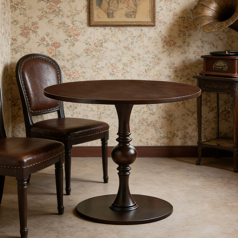 Table ronde en bois de noyer brun foncé 39,37 pouces