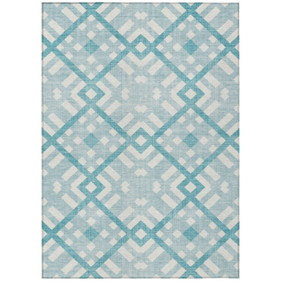 Tapis bleu sarcelle délavé à motif géométrique turquoise et ivoire 5 pi x 8 pi