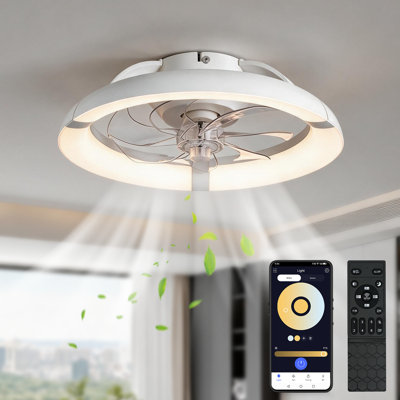 Ventilateur de plafond de 50 cm avec éclairage, 7 pales, 6 vitesses, ultra-silencieux, éclairage DEL 30 W à intensité variable, application et télécommande, matériau plastique, montage facile, emballage compact. Ventilateur-éclairage moderne combiné.