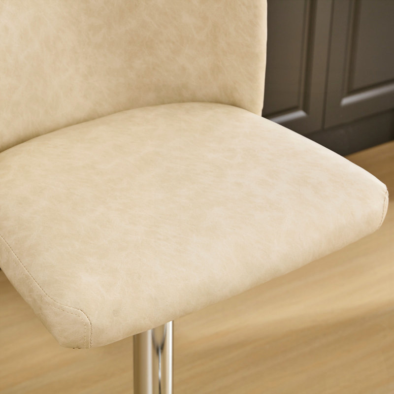 Modern PU Upholstered Bar Stools with the whole Back Tufted, Beige, Silver