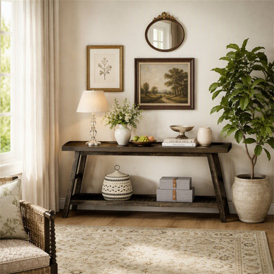 Farmhouse Console Table, 70.9" Entryway Table 2-Tier Sofa Table