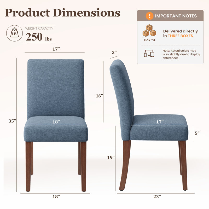 Oakridge Fabric Upholstered Parsons Side Dining Chair with Solid Rubberwood Legs, High-Density Foam Cushion, Blue