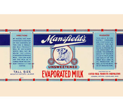 " Mansfield's Unsweetened Evaporated Milk "