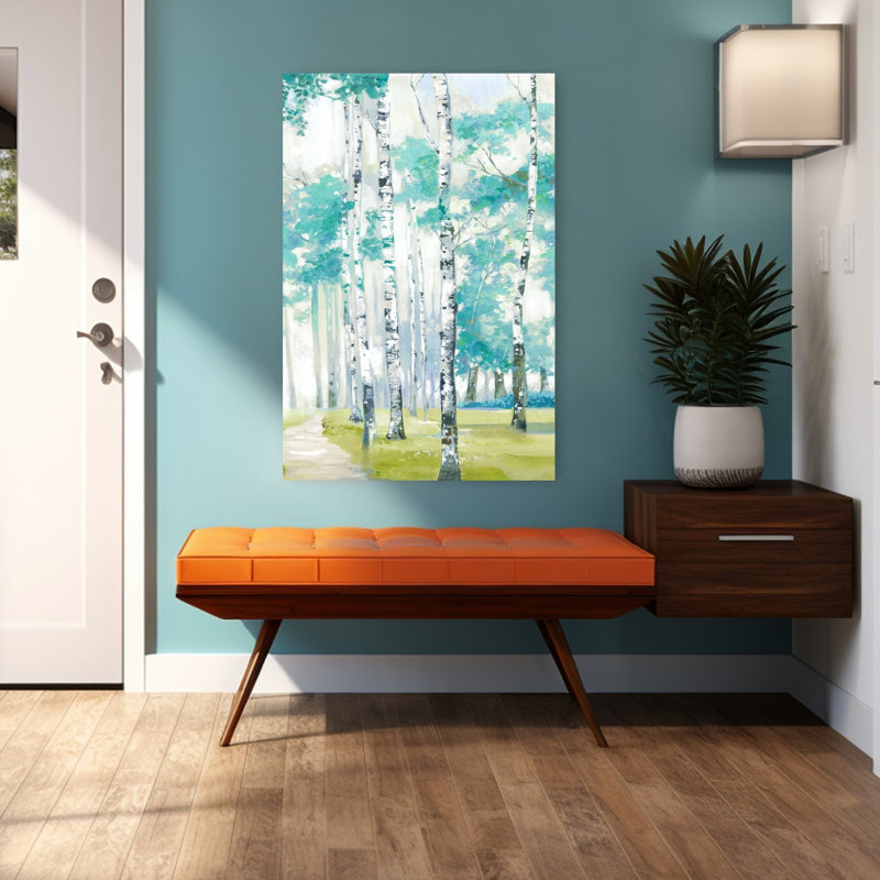 «Pathway Through Birch Forest II Abstract Contemporary Landscape Nature», art mural, H 48 po x l 32 po
