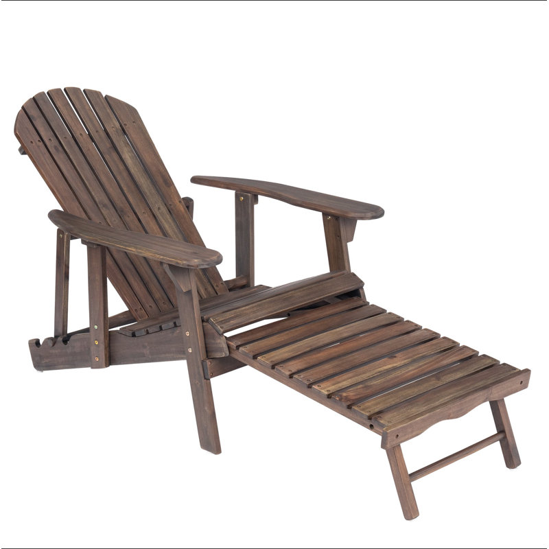 Foldable Acacia Wood Adirondack Chair – Traditional Slats, Rustic Outdoor Design, Wide Armrests, Gray
