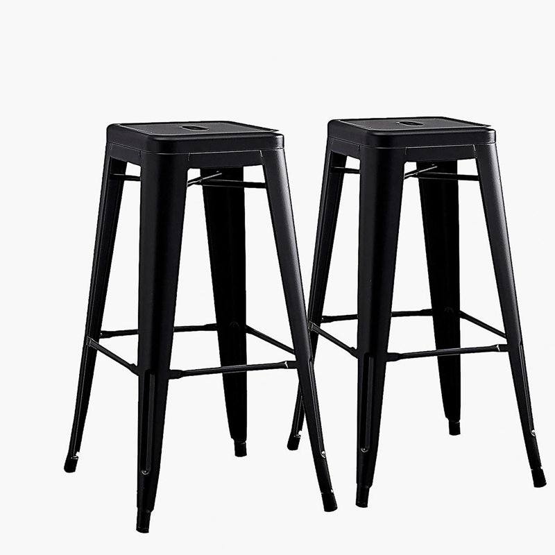 Tabourets de bar en métal rustique rétro sans dossier léger et industriel avec dossier à 4 pattes (ensemble de 2) (siège de 30 po, noir mat)