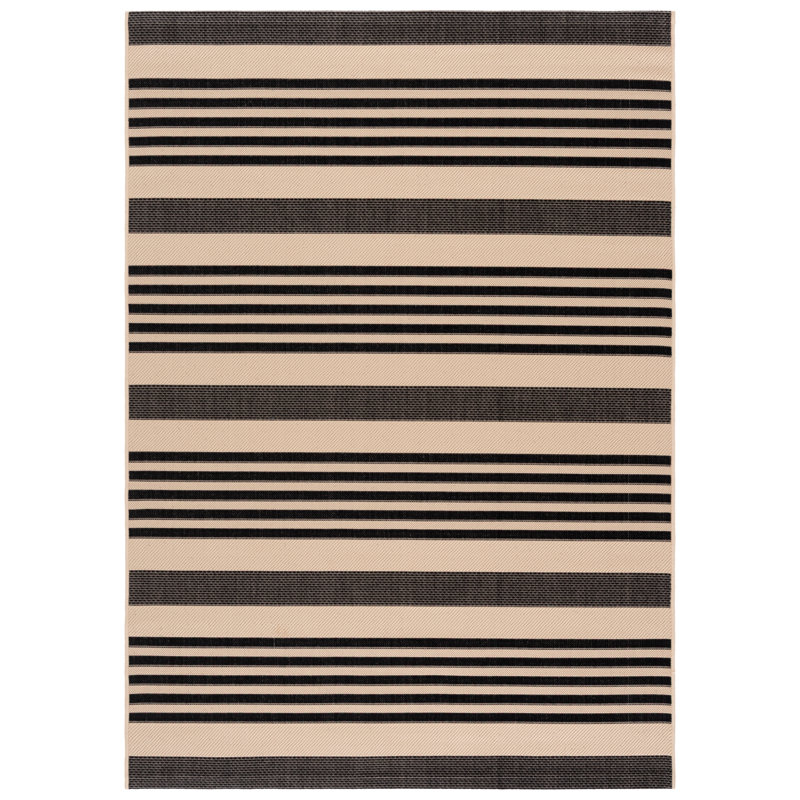 Lake Placid Hooked Beige Indoor/Outdoor Rug, Rectangle 160 x 231 cm, Black/Bone