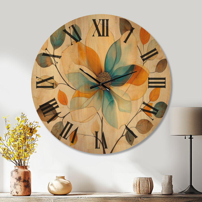 Horloge murale ronde bohème Jewel Petal Bloom I, impression sur bois, Très grand