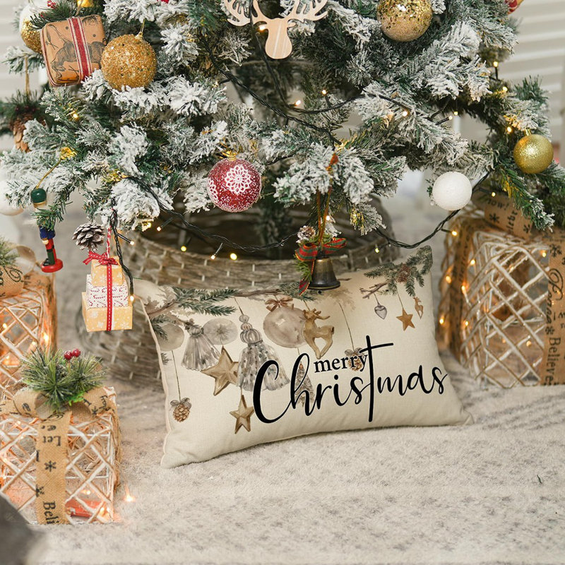 Housse de coussin de Noël, boules de Noël et pommes de pin, décoration de caisse de bonjour de vacances d'hiver de 12 po x 20 po pour canapé