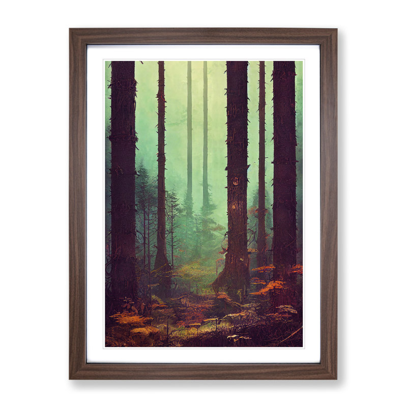 Autumnal Forest Woodland - Single Picture Frame Print, 64cm H x 46cm W x 2cm D, Walnut Framed