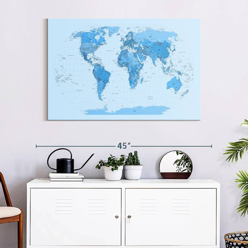 Carte du monde Aliaz - blues, H 26 po x l 39 po