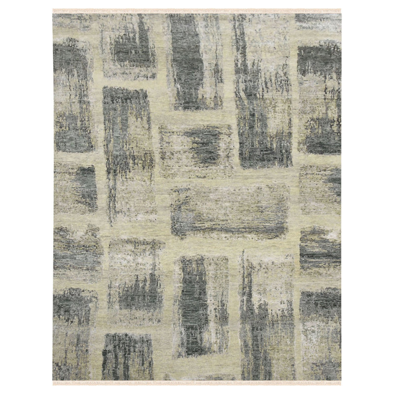 Gray Hand-Knotted Wool Viscose Abstract Accent Rug 2'x3'