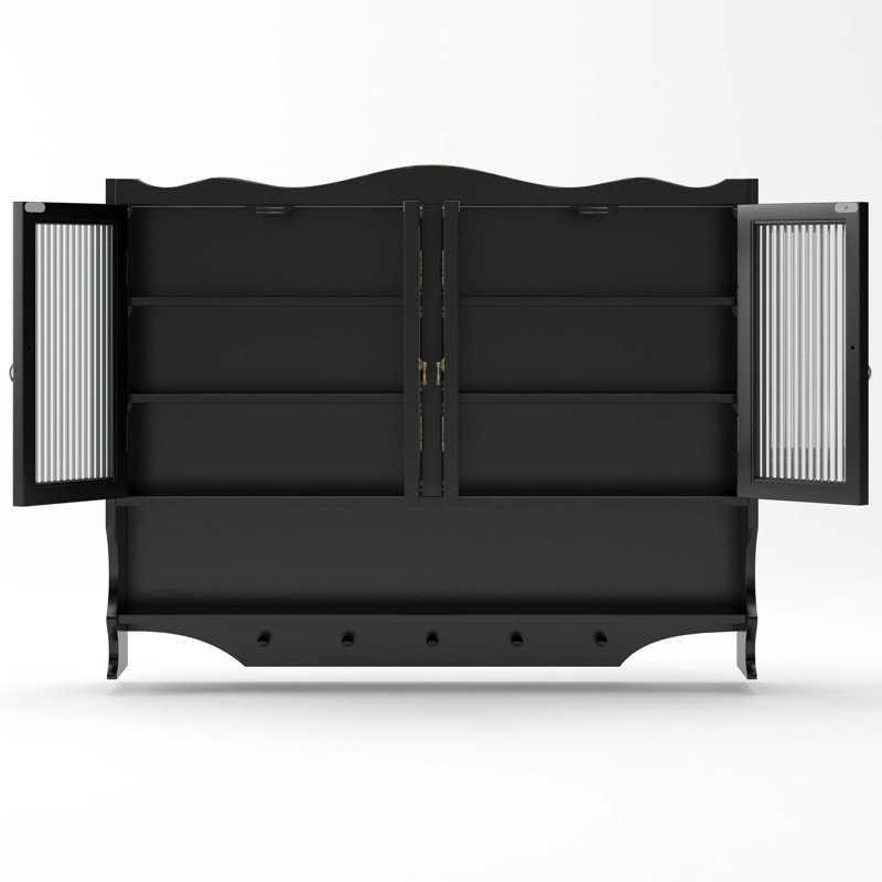 Armoire murale 39,37 "à 4 portes rétro, avec deux niveaux de rangement et un support à crochets ouverts