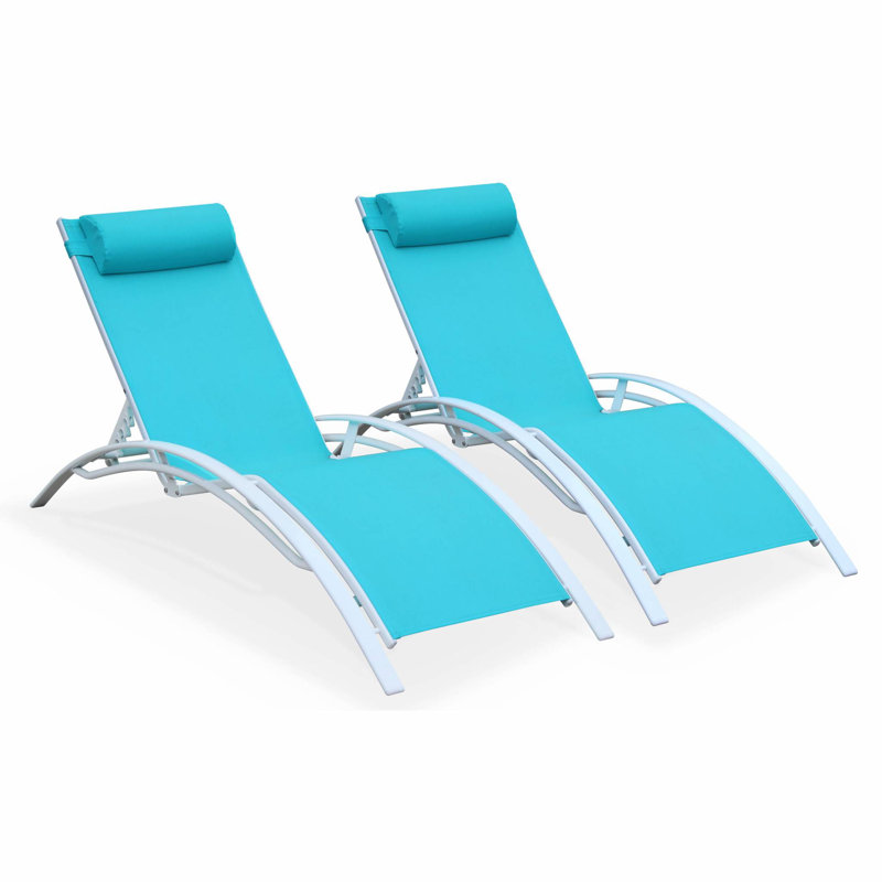 Sebastien 160cm Long Reclining Chaise Lounge Set, Blue, White