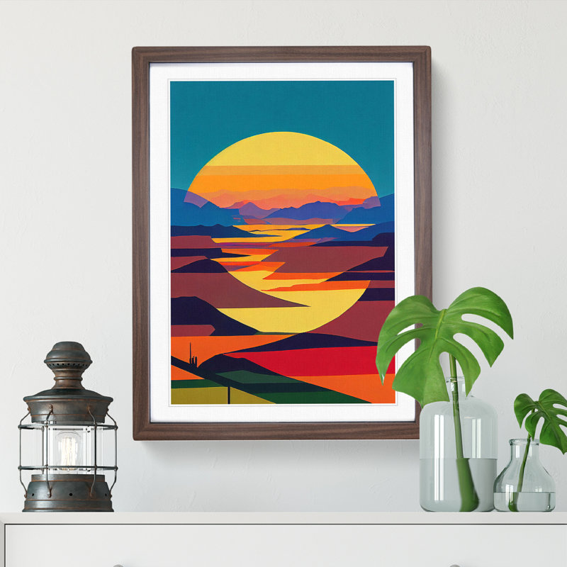 Boundless Sunset Abstract - Wall Art, 66cm H x 48cm W x 2cm D, Walnut Framed, White