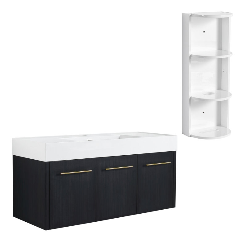 Meuble-lavabo mural 48 po avec lavabo et support de rangement, lavabo en résine à rebords épais, ensemble KD