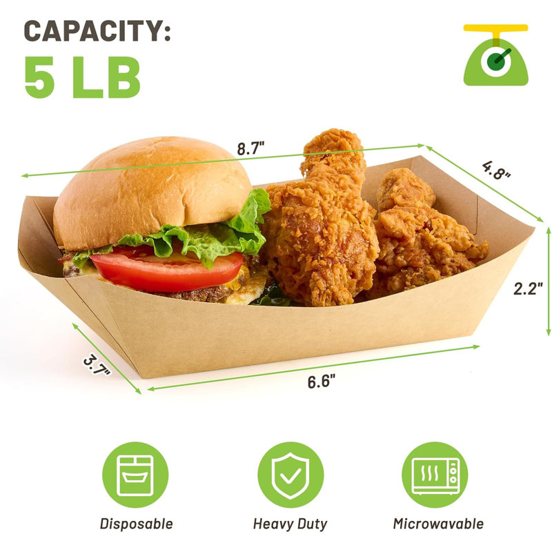 50 Pack 5 Lb Extra Large Kraft Paper Food Trays