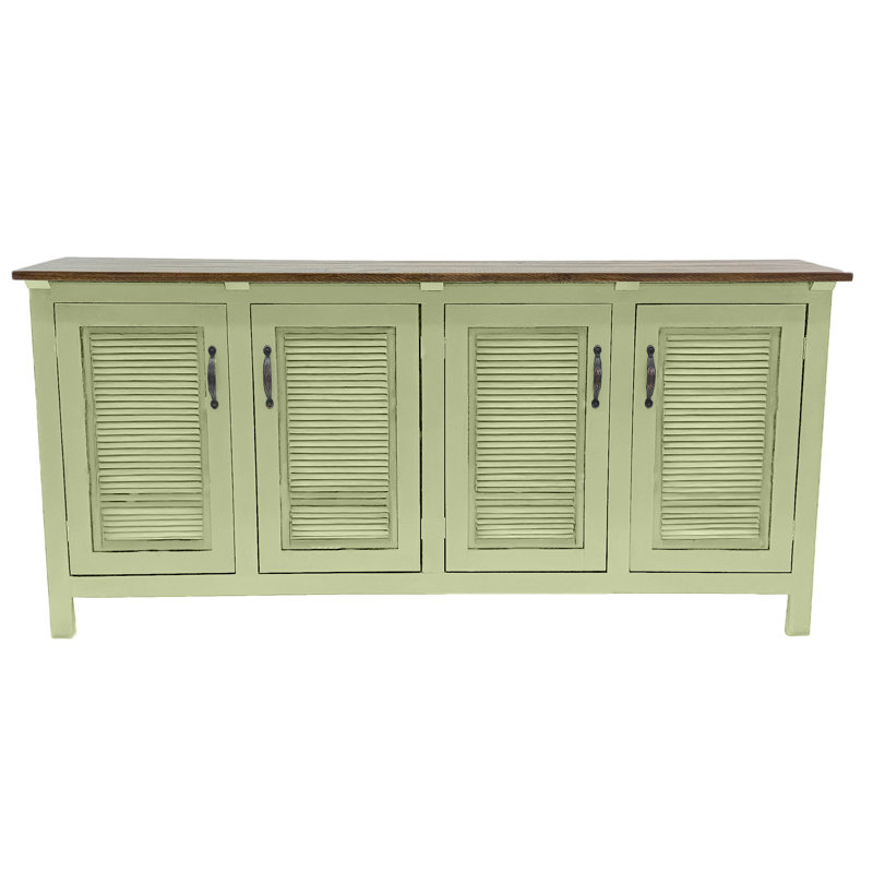 Buffet 70 "en bois massif 70" avec portes à volets, Sauge d'été / brun