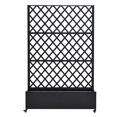 Lit de jardin surélevé en métal avec roues et treillis, boîte à fleurs de 73 po x 47 po x 16 po pour plantes grimpantes, légumes et vignes, avec écran d'intimité et trous de drainage
