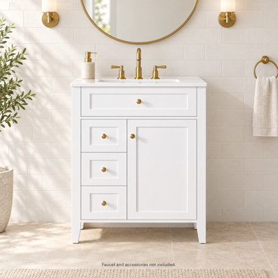 Meuble-lavabo simple de 61 cm (24 po) avec lavabo en céramique, rangement basculant, 2 tiroirs et porte d'armoire à fermeture amortie