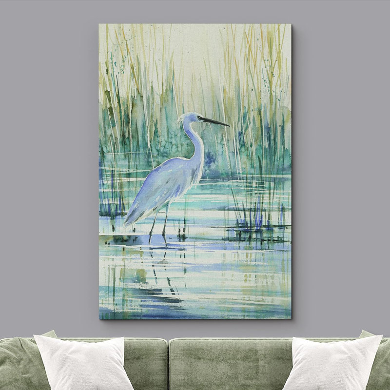 Watercolor Pastel Crane Bird Canvas Wall Art 24" x 36"