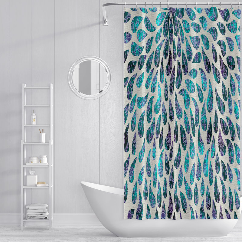 Rideau de douche simple à motif cachemire, Bleu, H 93 po x l 70 po