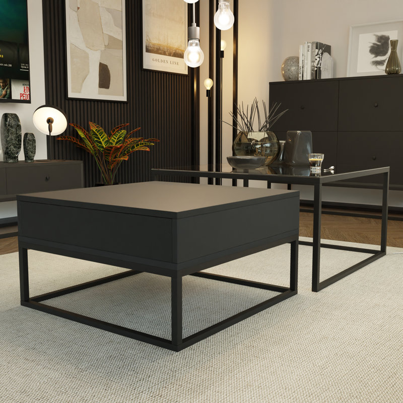 Tekhi Coffee Table with Storage, Matte Black