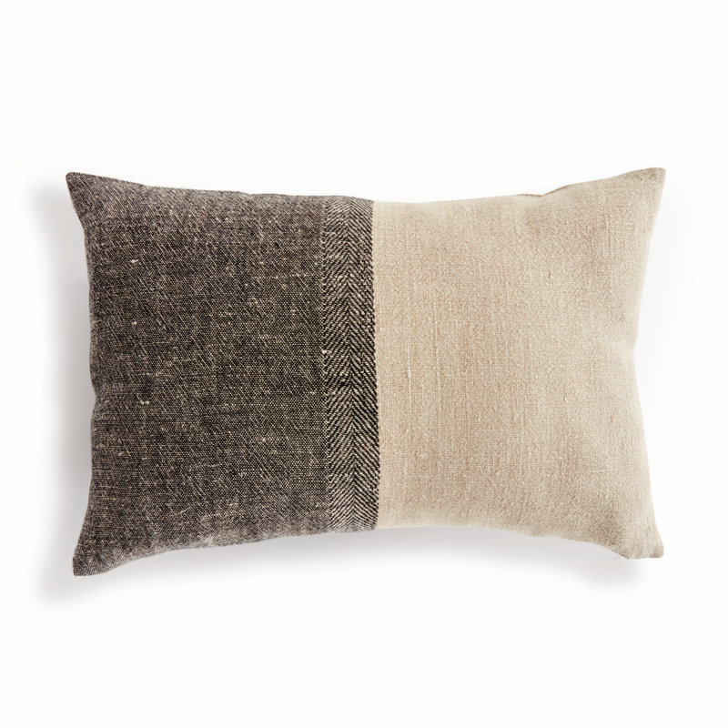 Jules European Flax Fiber Pillow Cover & Insert, Black/Cream/Color Block, Rectangle 14" H x 20" W, Knife Edge