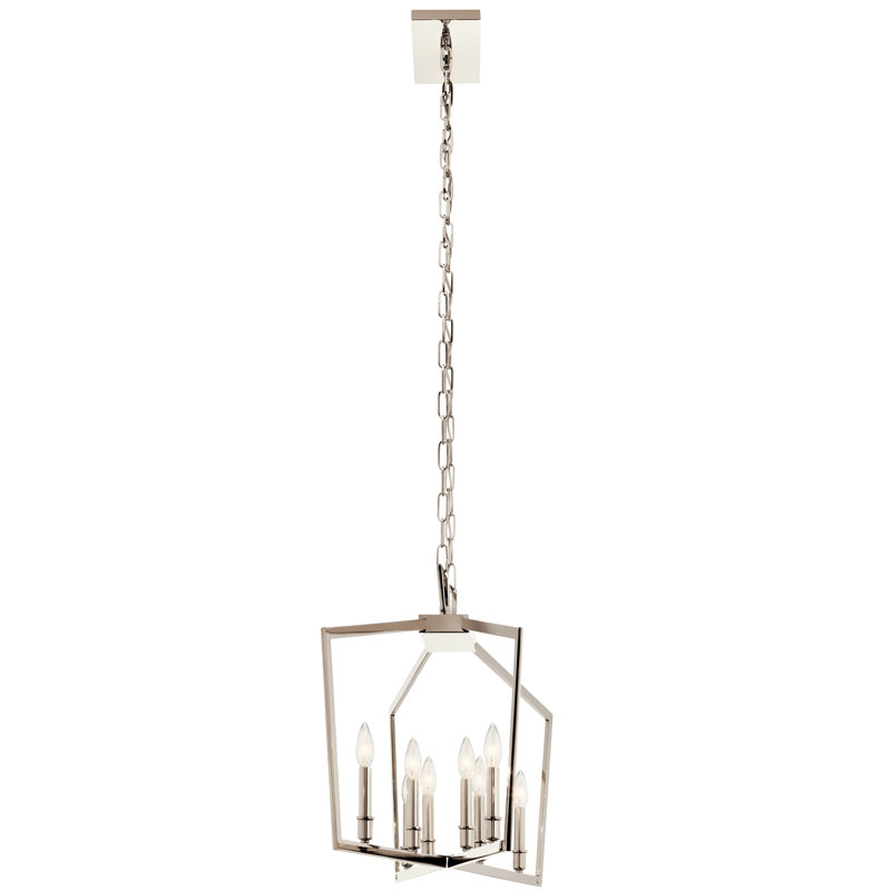 Lustre géométrique unique à 8 lumières , Nickel poli