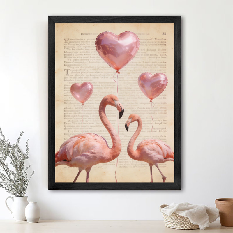«Black Flamingo Vintage in love», impression murale, impression sur toile, thème de la Saint-Valentin, H 37 po x l 25 po