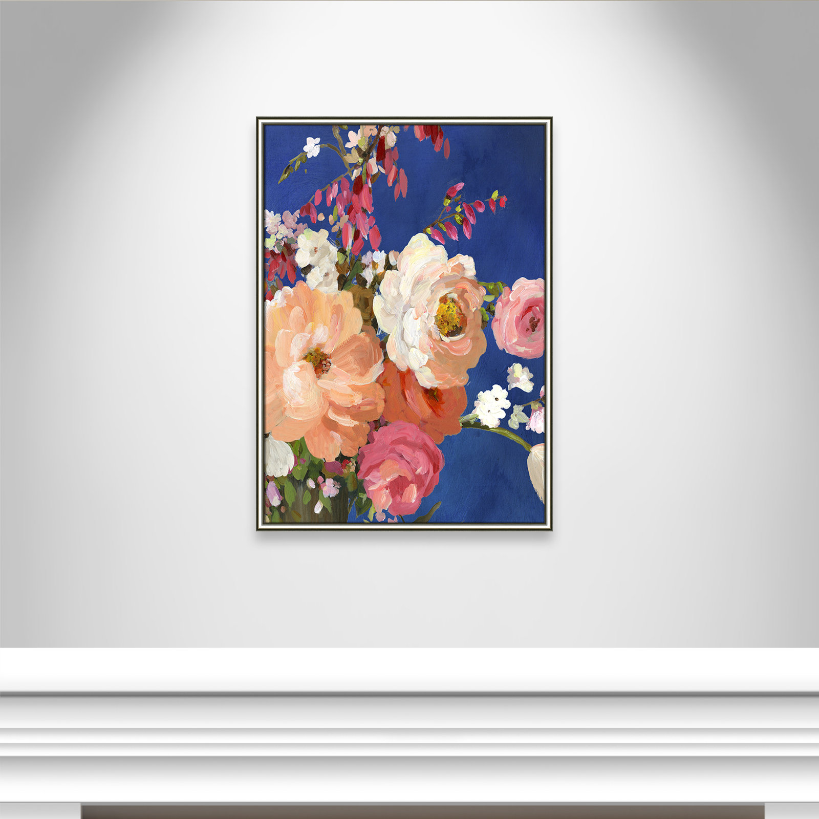 Calliope "Midnight Garden Flowers I" Painting, 36.75" H x 26.75" W x 0.75" D, Silver Framed