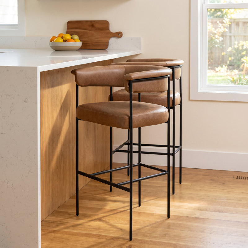 Lyssa Upholstered Counter Stool, Bar Stool (30.5" Seat Height), Chaps Saddle Genuine Leather, Solid