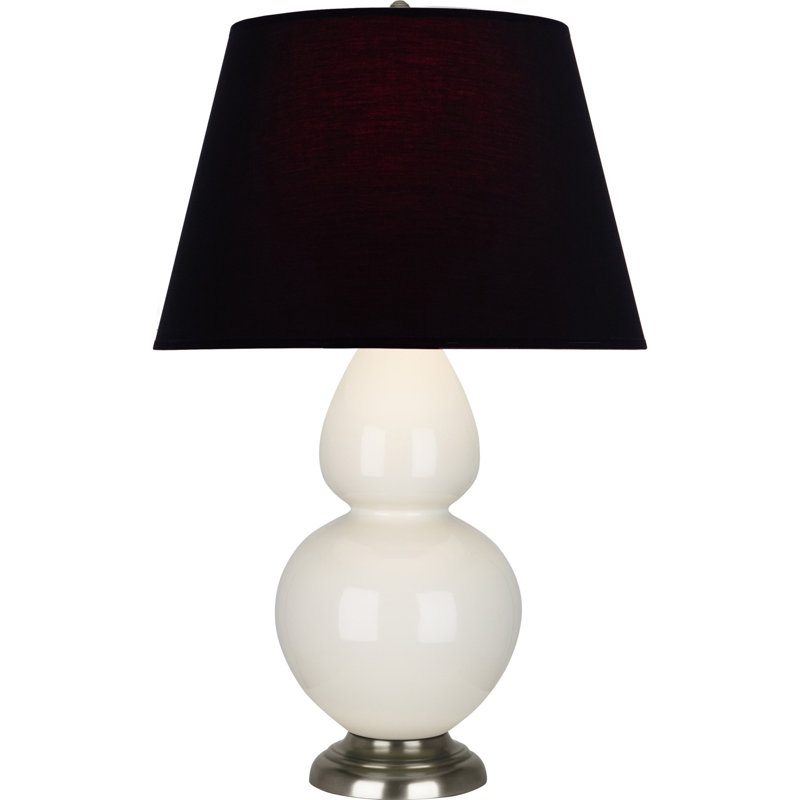 Lampe de table double gourde en céramique, Noir / Rouge, Os verni / argent antique, Argent argent