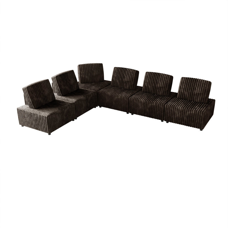 Ensemble 6 pièces de chaise modulaire en velours brun et coin, Velours brun