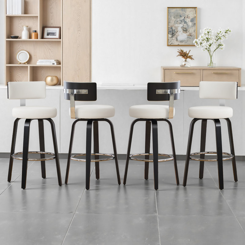 Tabouret pivotant rembourré avec dossier en forme de T, Blanc, Tabouret de bar (siège d'une hauteur de 29 po), 3