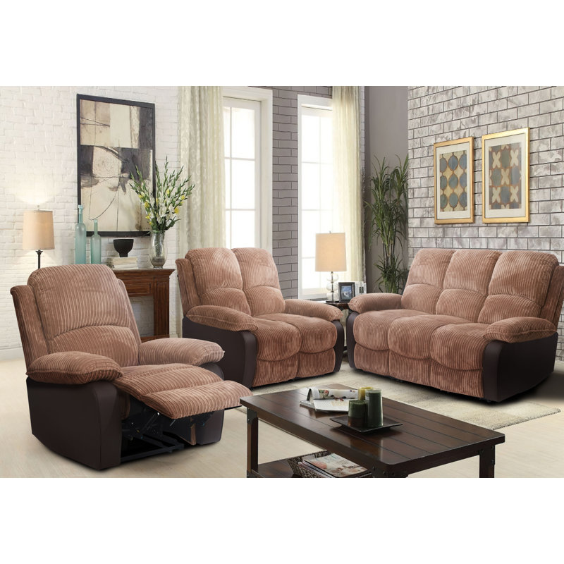 3+2+1 Asbridge Fabric Reclining Sofa Set, Brown Corduroy