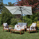 Daphne 5 - Person Seating Group with Natural Cushions and Cream Parasol