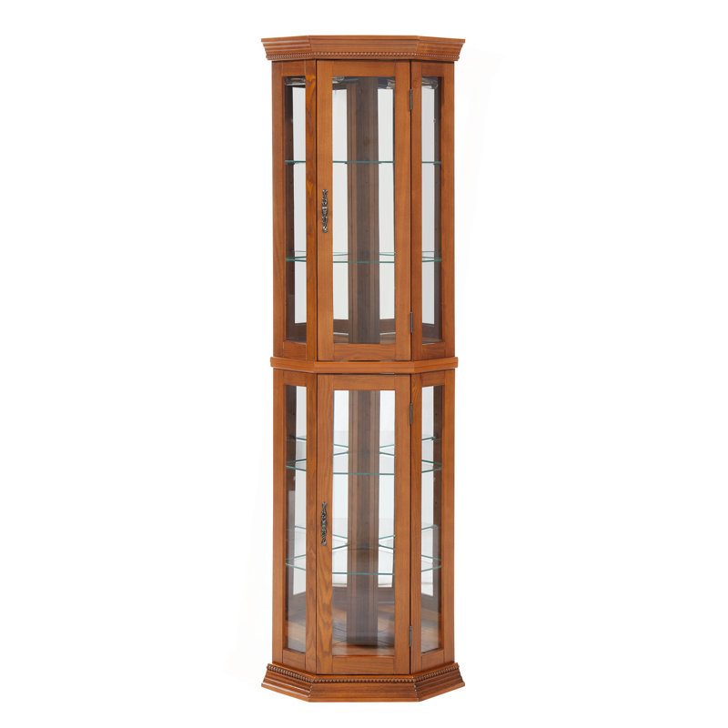 Présentoir de coin avec tablette réglable en verre, porte en verre, Chêne, H 69,49 po x l 15,35 po x P 15,35 po, Oui