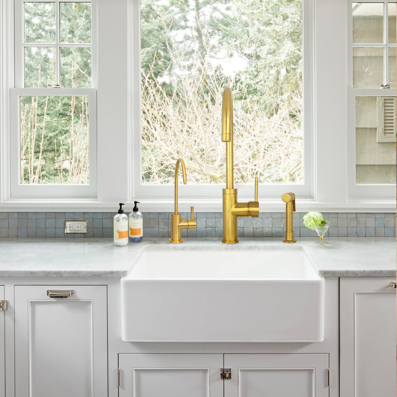 Single Handle Kitchen Faucet With Side Spray, Brushed Gold