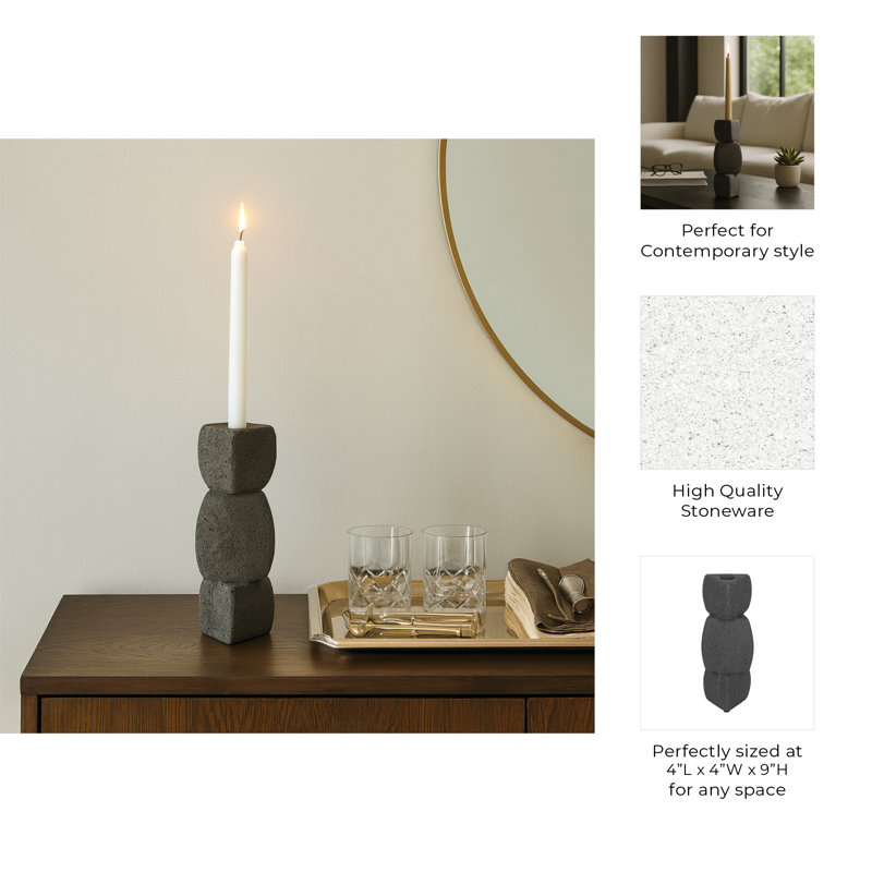 Candlestick Candle Holder, 9" H x 4" W x 4" D, Black