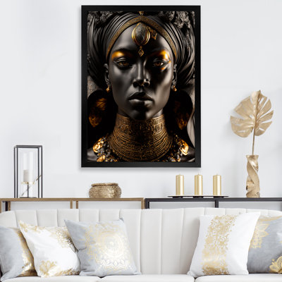 Portrait de porcelaine noire et dorée, dieu africain Portrait de porcelaine noire et dorée, déesse africaine II sur toile