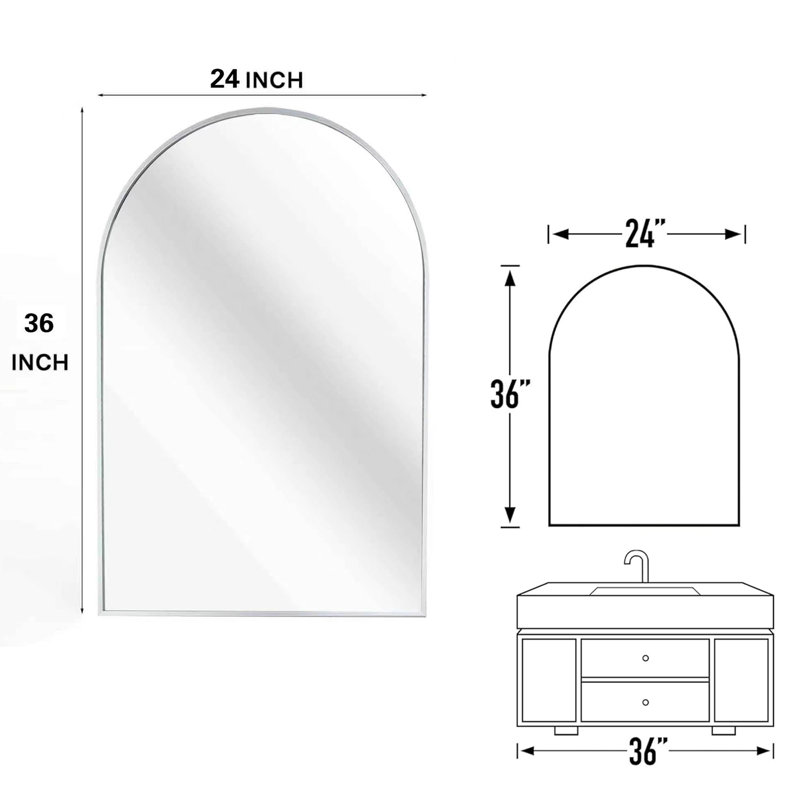 Kolodny Aluminum Arch Wall Mirror, Silver, 24" x 36"